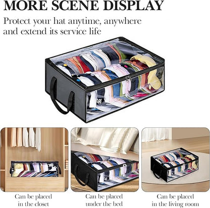 Hat Organizer for Baseball Caps, Non-Woven Wide Hat Storage Box with Handle, Large Hat Racks Holder for Bedroom Closet (Grey)