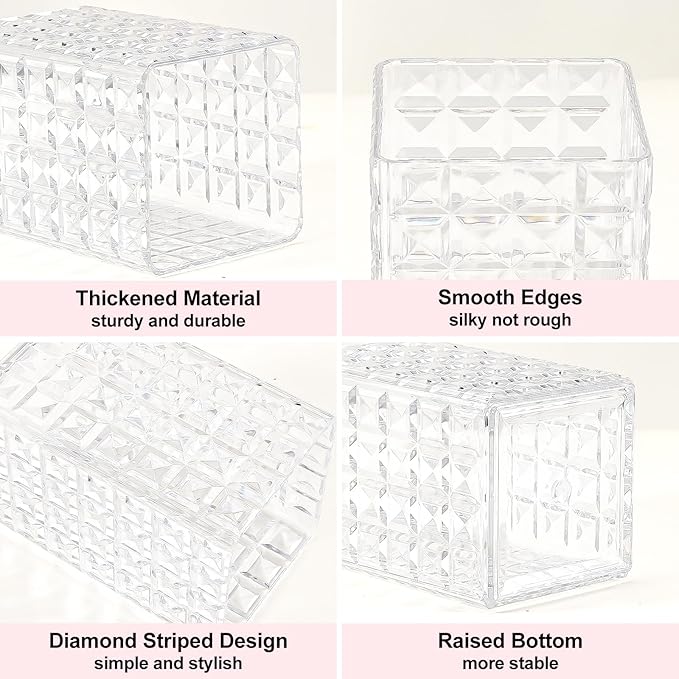 DASITON Makeup Brush Holder Organizer, Acrylic Makeup Brush Cup, Diamond Striped Make Up Brush Holder for Vanity, Bathroom Countertop, Toothbrush Holders, Pen Holder for Desk Storage (Clear)