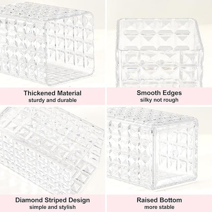 DASITON Makeup Brush Holder Organizer, Acrylic Makeup Brush Cup, Diamond Striped Make Up Brush Holder for Vanity, Bathroom Countertop, Toothbrush Holders, Pen Holder for Desk Storage (Clear)