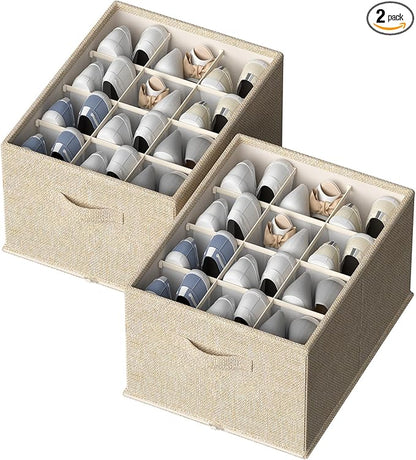 FHSQX 2 Pack Shoe Organizer for Closet,Foldable Shoe Organizer,Fits up to 24 Pairs,Storage Containers With Bottom Support for Shoes | Foldable