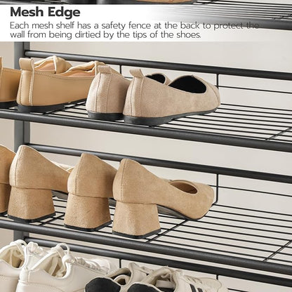 HOOBRO Shoe Rack for Entryway, 12-Tier Shoe Storage Organizer, Large Capacity for 33-36 Pairs of Shoes, Standing Shoe Shelf, Closet, Hallway, Adjustable Mesh Shelves, Rustic Brown and Black BF51XJ01