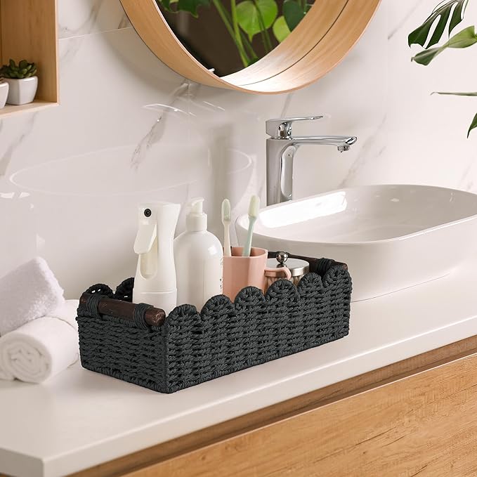 Toilet Paper Storage Basket Bathroom Counter Organizer Wicker Baskets for Organizing Cute Basket for Bedroom Nursery Room Kitchen Bathroom Decor -Black