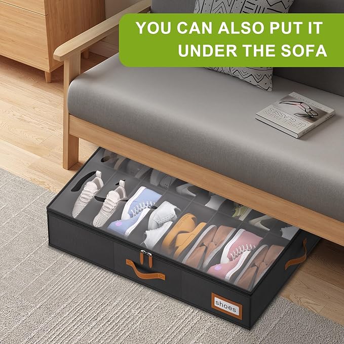 homyfort Shoe Organizer Under Bed, Fits 32 Pairs, Under bed Shoe Storage Boxes with Study Handles and Clear Cover, zapateras organizer for shoes, set of 2
