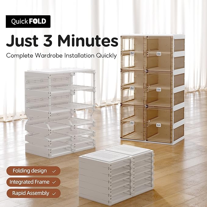 ANTBOX Foldable Shoe Rack,Shoe Organizers for Closet Plastic Shoe Storage Box for Entryway,Living Room,Large Sturdy Stackable Sneaker Cabinet Bins with Magnetic Clear Door 8 Tiers 16 Pairs
