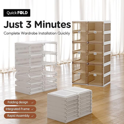 ANTBOX Foldable Shoe Rack,Shoe Organizers for Closet Plastic Shoe Storage Box for Entryway,Living Room,Large Sturdy Stackable Sneaker Cabinet Bins with Magnetic Clear Door 8 Tiers 16 Pairs
