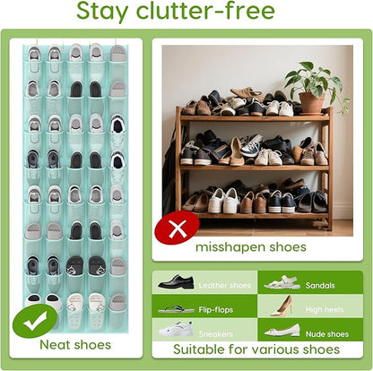 Over the Door Shoe Organizer with 40 Large Breathable Mesh Pockets, Space Saving Shoe Holder, Hanging Shoe Rack for Entryway Bedroom Closet Storage (Mint Blue, 40 Pockets)
