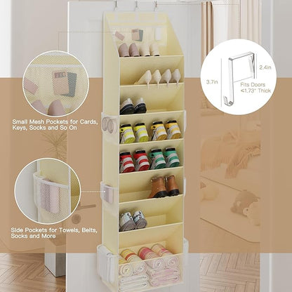 Criusia Shoe Storage, Over the Door Shoe Organizer, Hanging Closet Shoe Storage with Large Deep Pockets, Fits 16–24 Pairs of Sneakers, Sandals, Boots, Beige