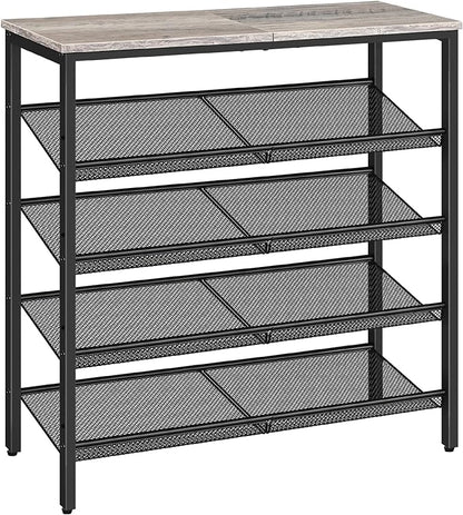HOOBRO Shoe Rack for Entryway, 5-Tier Shoe Organizer with Adjustable Mesh Shelves, 16-20 Pairs of Shoes, Spacious Floor Mount, Metal, Industrial, Shoe Shelf for Closet, Greige BG12XJ01