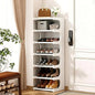 Vertical Shoe Rack 7 Tier, Bamboo Narrow Shoe Rack for Small Spaces, Freestanding Shoe Storage Organizer for Entryway Closet, Space Saving Skinny Shoe Shelf