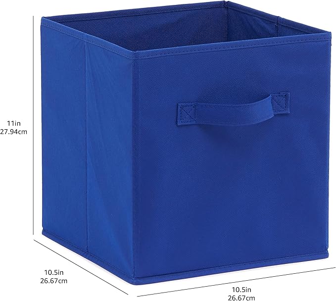 Amazon Basics Collapsible Fabric Storage Bins with Handles, Cube Organizer for Home Organization, 10.5"x10.5"x11", Navy, 6-Pack