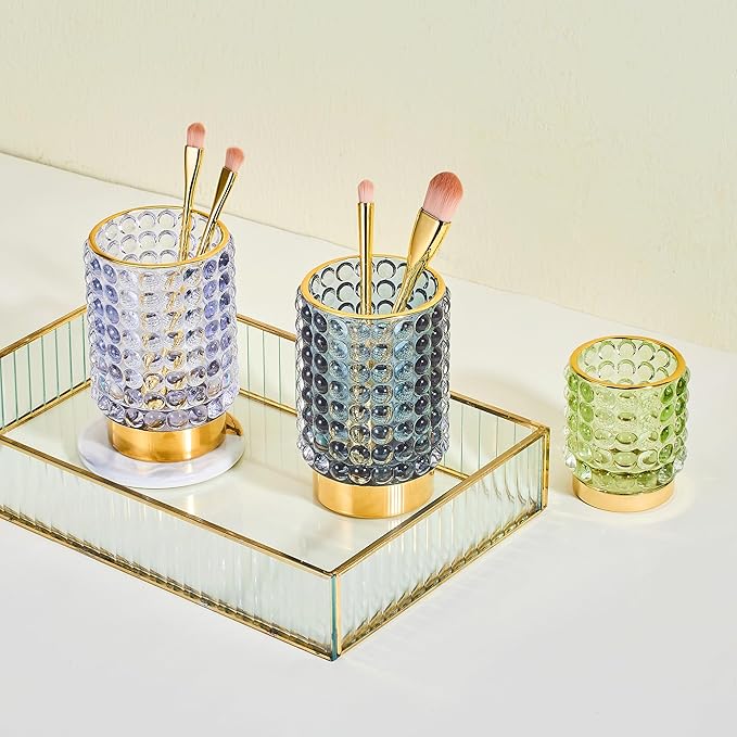 Makeup Brush Holder Organizer,Toothbrush Holders,Desk Pen Pencil Holder,Multifunctional Vintage Glass Brush Cup(A38-13-US/Light Purple/L)