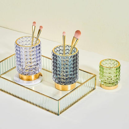 Makeup Brush Holder Organizer,Toothbrush Holders,Desk Pen Pencil Holder,Multifunctional Vintage Glass Brush Cup(A38-13-US/Light Purple/L)