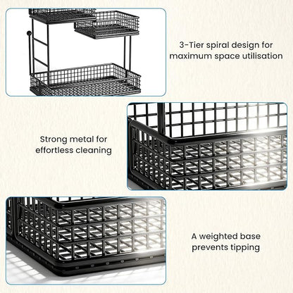 BCWW 3 Tiers Makeup Organizer Countertop Multi Bathroom Counter Organizer Metal Fruit Basket Perfume Skincare Organizers Holder for Vanities, Cabinet, Cosmetic, Dresser Organizer (Square(Black))