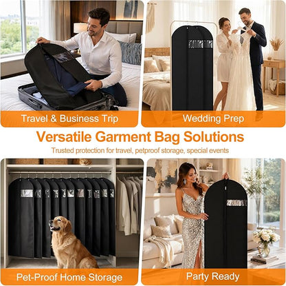 Garment Bags for Travel & Hanging Clothes, 55" Suit Bag for Closet Storage, Lightweight Dress Bags for Gowns Long, Dustproof Garment Covers with Clear Window & Reinforced Zipper, Black (1 Pack)