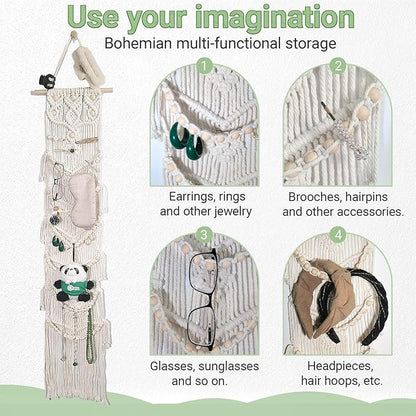 Halidali Hat Organizer for Baseball Caps, Hat Racks Cotton Rope Weaving Cap Stand, Handmade Macrame Hanging Hat Display Holder for Door Storage, Closet, Bedroom (Green, Set of 2)