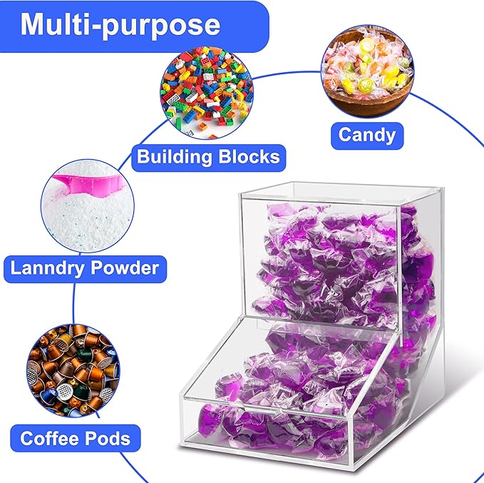 Laundry Pods Container with Spoon, Acrylic Candy Dispenser with 2 Lid, Dishwasher Pod Holder, Laundry Detergent Container, Laundry Organization for Laundry Room, Home, Office Used- Stand, 2pcs