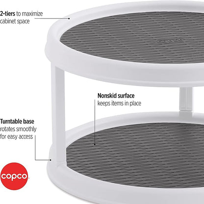 Copco Non-Skid Turntable, 2-Tier, 12-Inch, Durable & Easy Clean, White/Gray