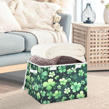 senya St. Patrick's Day Baskets Collapsible Storage Bins with Lids, St Patricks Clover Leaves Storage Boxes Clothes Baskets for Organizing