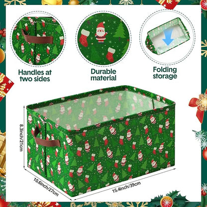 Boao 4 Pack Christmas Storage Baskets for Gifts Empty Collapsible Laundry Storage Bins with Handles Foldable Boxes for Home Bedroom Office Holiday Toy Clothes Containers