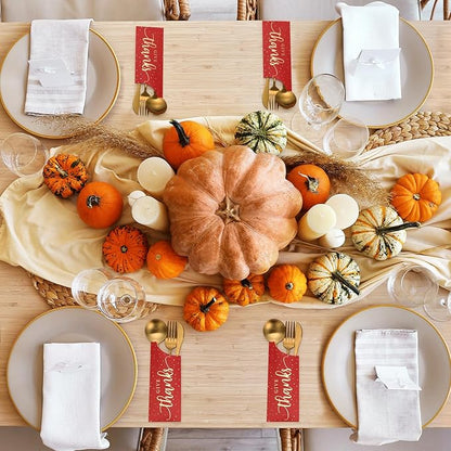 Eaasty 100 Pcs Thanksgiving Utensil Holder, Gold Foil Give Thanks Silverware Bag Disposable Silverware Sleeves Cutlery Holder for Thanksgiving Table Decoration Fall Harvest Party Supplies(Dark Red)