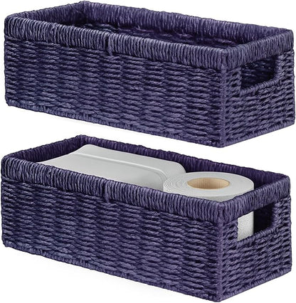 Vagusicc Wicker Storage Basket, Paper Rope Wicker Baskets with Handles, Toilet Paper Basket for Toilet Tank Top, Small Wicke Baskets for Organizing Shelves, 2-Pack, Purple