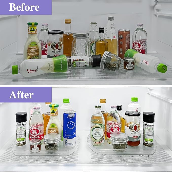 Incostar 360° Rotating Lazy Susan Turntable Organizer - Multifunctional 11.8" x 8.7" Rectangular Organizer for Refrigerator, Cabinet, Pantry, and Kitchen Countertop