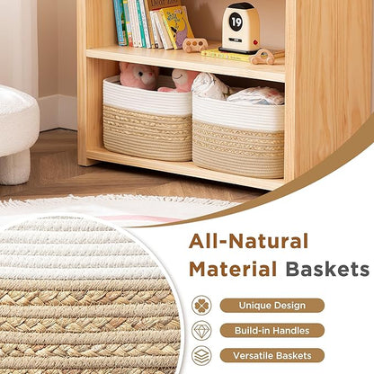 UBBCARE 4 Pack Baskets for Organizing, Woven Storage Baskets for Toys and Towel, Rectangle Cotton Rope Basket with Handles, 14''L x 8''W x9''H, Brown