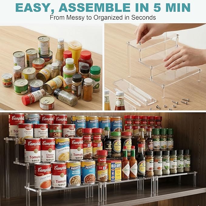 Can Rack Organizer for Pantry, 3-Tier Acrylic Cans Organizer for Pantry, Clear Canned Goods Holders for Kitchen Cabinet, Tiered Soup Can and Canned Food Storage Rack
