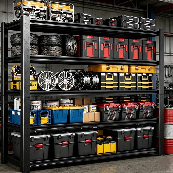 Garage Shelving 3000LBS Heavy Duty Shelving Units and Storage Shelves Adjustable 5 Tier Metal Shelving for Kitchen,Utility Room and Basement, 16" Dx45 Wx62 H, Black