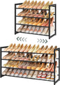 FAVOOSTY 4-Tier Expandable Shoe Rack, Adjustable Shoe Shelf Storage Organizer Space Saving Metal Free Standing Shoe Rack for Entryway Closet Doorway, Black