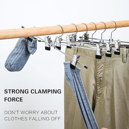 Metal Pants Hangers with Clips, Lightweight Skirt Hangers, 13 Inch, Strong Grip Clips, Black and Silver, 15 lb Capacity