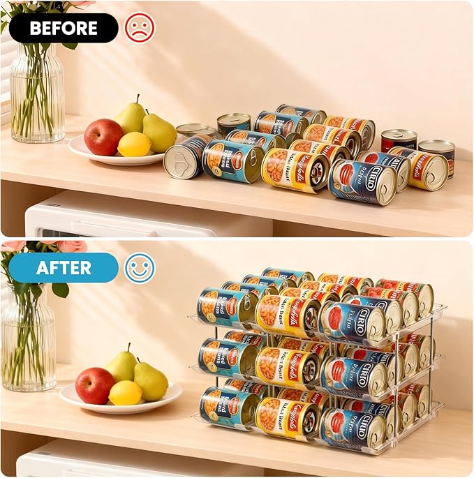 Can Organizer for Pantry, 6 Tier Canned Food Goods Storage Organizer, Clear Soda Can Organizer for Refrigerator Stackable Can Dispenser Rack Holders for Pantry Cabinet Fridge Countertop, Holds 72 Cans