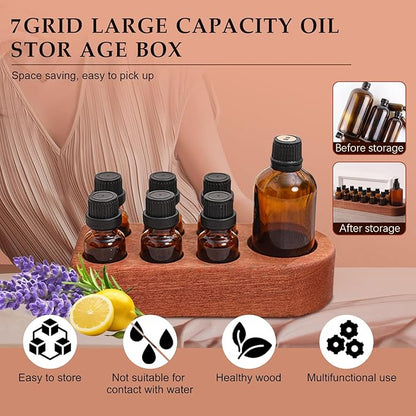 Wooden Essential Oil Holder with 7 Holes (4cmx6 & 6cmx1), Retro Desktop Display Rack for Bathroom Vanity Desk Organizer