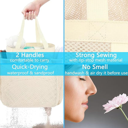 Fammart Mesh Shower Caddy Portable for College Dorm Room Essentials, Odorless Polyester Large Shower Tote Bag with Dual Handles, 8-Pocket Quick-Dry Toiletry Organizer for Travel, Beach, Camping, Gym