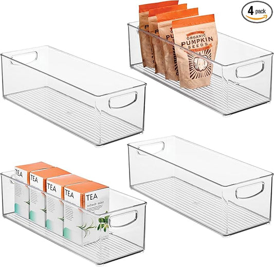iDesign Plastic Stackable Pantry Bin for Kitchen Cabinets or Fridge, Set of 4, Clear, Made in USA