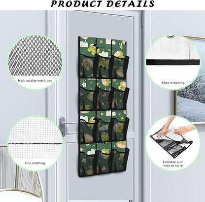 12 Large Mesh Pockets Cartoon Frog Over the Door Shoe Organizer Sturdy Oxford Fabric Hanging Shoe Rack for Closet Shoe Organizer Door Hanger