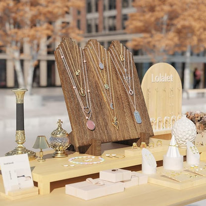 Lolalet Wooden Necklace Display Stands for Selling, Freestanding Multiple Necklaces Stands and Displays for Vendors, Jewelry Displays Holders for Craft Show -2 Pack, Oak