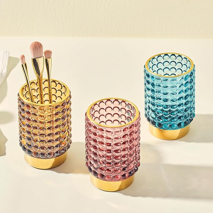 Makeup Brush Holder Organizer,Toothbrush Holders,Desk Pen Pencil Holder,Multifunctional Vintage Glass Brush Cup(A38-8-US/Red/L)