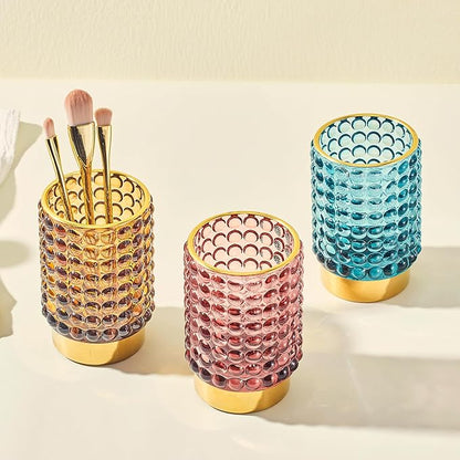 Makeup Brush Holder Organizer,Toothbrush Holders,Desk Pen Pencil Holder,Multifunctional Vintage Glass Brush Cup(A38-8-US/Red/L)