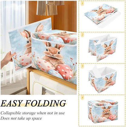 senya Easter Baskets Collapsible Storage Bins with Lids, Easter Rabbit Bunny K Storage Boxes Clothes Baskets for Organizing