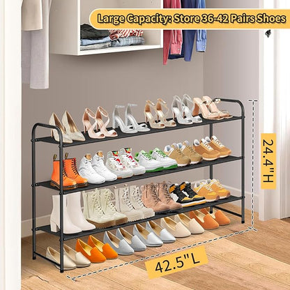 SLEEPING LAMB 2 Pack Narrow Over The Door Shoe Organizer with 8 Large Deep Pockets (Black) and Long 3-Tier Shoe Organizer for Closet, Stackable Wide Shoe Rack (Black)