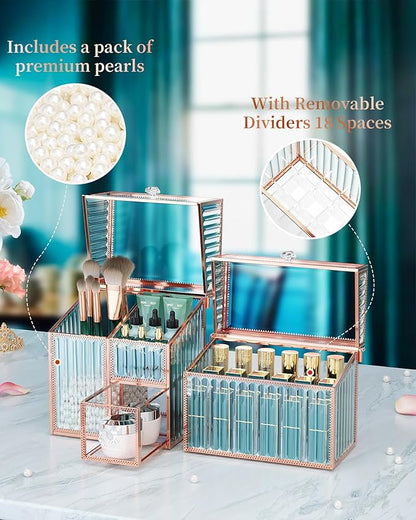 Youdepot Large Makeup Organizer, Glass Cosmetic Storage with Drawers, Stackable Makeup and Jewelry Organizer for Vanity Table, Bathroom Countertop, Skincare, Lipsticks, Perfume, Brushes