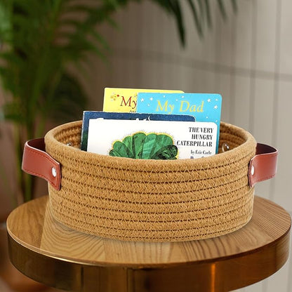ABenkle Small Storage Basket, Mini Cotton Rope Storage Bin, Cute Tiny Shelf Baskets, Boho Decorative Toy Organizer for Nursery, Spa, Empty Gift Basket - XS, Brown