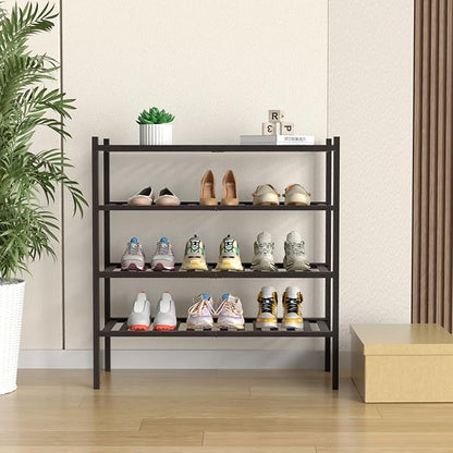 ROMGUAR CRAFT 4 Tier Bamboo Shoe Rack for Closet Free Standing Wood Shoe Shelf for Entryway Small Space Stackable 27"x11"x26" (Brown)