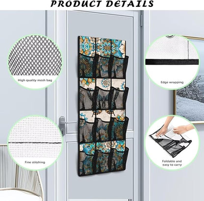 Mandalas Door Hanger Organizer 12 Pockets Behind The Door Organizer for Living Room Butterflies Wall Hanging Storage Easy to Install Multi-Funtion Storage Bag