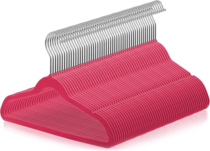 Casafield 50 Velvet Kid's Hangers - 14" Size for Children's Clothes - Pink