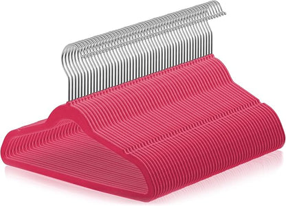 Casafield 50 Velvet Kid's Hangers - 14" Size for Children's Clothes - Pink