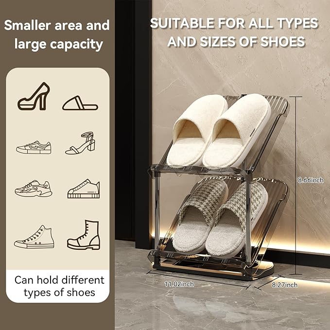 YYW Narrow Shoe Rack Vertical Shoes Rack for Entryway Corner Shoe Storage Organizer for Small Spaces Transparently Tall Slim Shoe Shelf for Front Door Entrance Living Room Grey 2 Layers