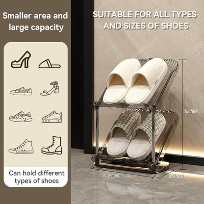 YYW Narrow Shoe Rack Vertical Shoes Rack for Entryway Corner Shoe Storage Organizer for Small Spaces Transparently Tall Slim Shoe Shelf for Front Door Entrance Living Room Grey 2 Layers