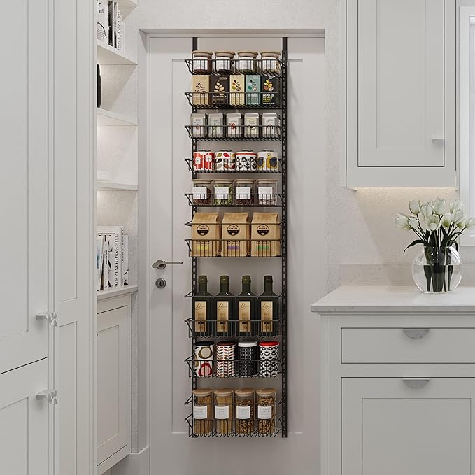 Home-Complete Over the Door Pantry Organizer - 9-Tier Organizer for Bathroom, Closet, or Kitchen Storage - Pantry Organizers and Storage (Black)